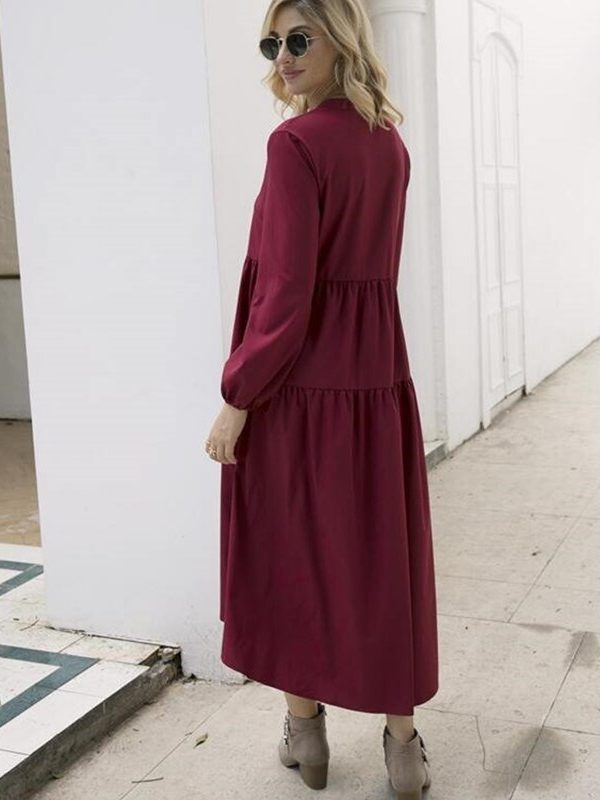 The Best Women Vintage Dress Autumn Boho Loose Long Sleeve Maxi Dress Ladies Holiday Party Kaftan Solid Long Shirt Dress Online - Takalr