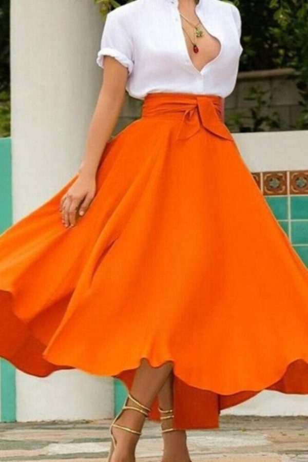 The Best Women Vintage High Waist Skirts Lady Maxi Pleated Skirt Long Maxi Fashion Skirt Females Full Length Solid Color Skirts Hot Online - Takalr