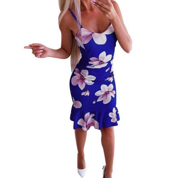 Women Warp Dress Sexy Dress Party Night Sexy Floral Printed Off Shoulder Sleeveless Ruffled Bodycon Mini Dress - Takalr