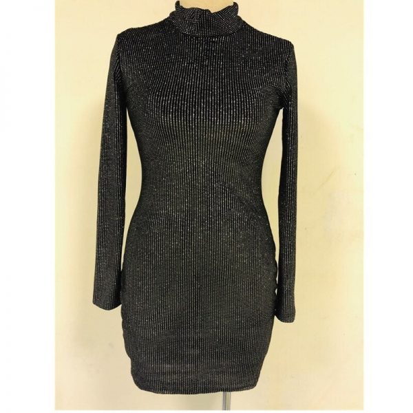 The Best Women Winter Long Sleeve Turtle Neck Sequined Jumper Knitwear Slim Mini Dress Bodycon Sexy Women Clothes Vestido Online - Takalr