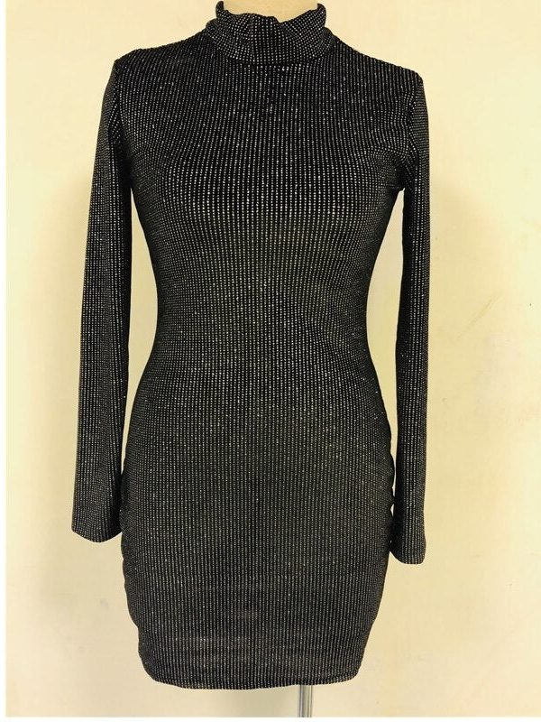 The Best Women Winter Long Sleeve Turtle Neck Sequined Jumper Knitwear Slim Mini Dress Bodycon Sexy Women Clothes Vestido Online - Takalr