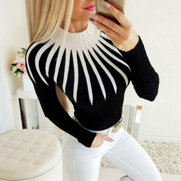 The Best Women Winter Warm Long Sleeve Slim fit Casual Sweater Top Color Matching Turtleneck Pullover Sweater Women Clothing Online - Takalr