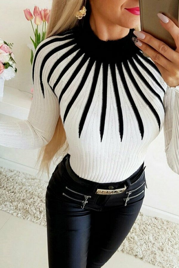 The Best Women Winter Warm Long Sleeve Slim fit Casual Sweater Top Color Matching Turtleneck Pullover Sweater Women Clothing Online - Takalr