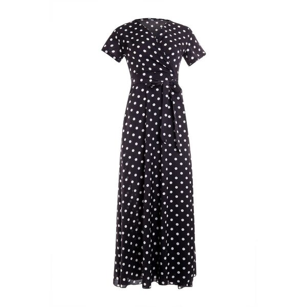 The Best Women Wrap Summer Boho Polka Dot Maxi Dress Casual Ladies Short Sleeve V Neck Holiday Beach Long Sundress Plus Size Online - Takalr