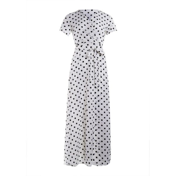 The Best Women Wrap Summer Boho Polka Dot Maxi Dress Casual Ladies Short Sleeve V Neck Holiday Beach Long Sundress Plus Size Online - Takalr