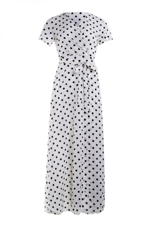 The Best Women Wrap Summer Boho Polka Dot Maxi Dress Casual Ladies Short Sleeve V Neck Holiday Beach Long Sundress Plus Size Online - Takalr