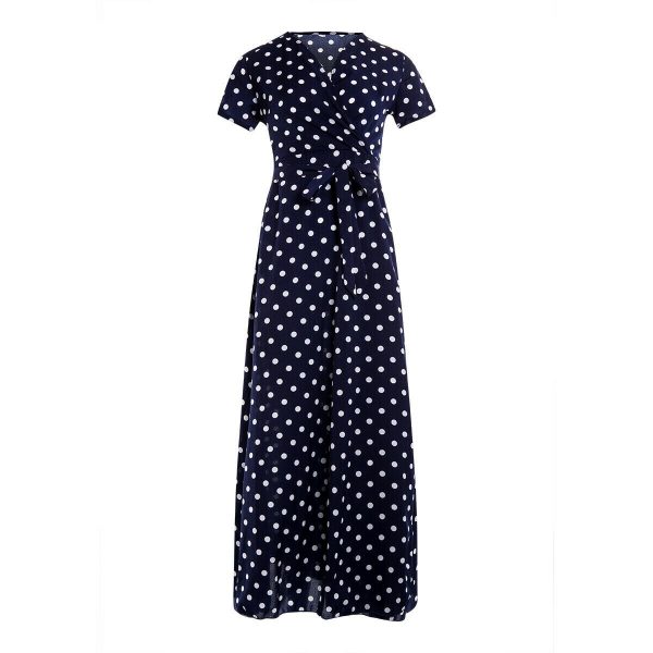 The Best Women Wrap Summer Boho Polka Dot Maxi Dress Casual Ladies Short Sleeve V Neck Holiday Beach Long Sundress Plus Size Online - Takalr