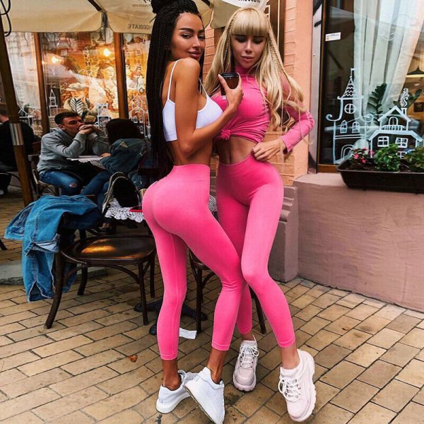 The Best Women Yoga Gym Ankle Length Pink Legging Jeggings Stretchy Pants Skinny Ladies Stretch Span High Rise Waist Casual Trousers Online - Takalr