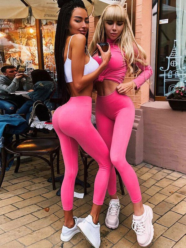 The Best Women Yoga Gym Ankle Length Pink Legging Jeggings Stretchy Pants Skinny Ladies Stretch Span High Rise Waist Casual Trousers Online - Takalr