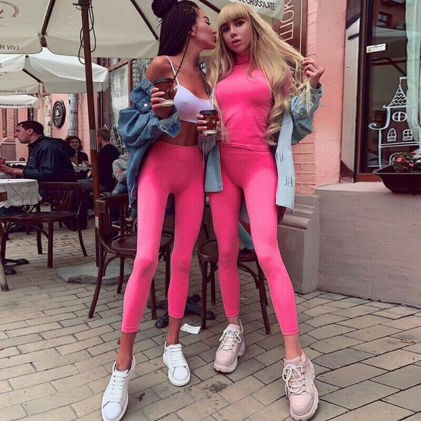 The Best Women Yoga Gym Ankle Length Pink Legging Jeggings Stretchy Pants Skinny Ladies Stretch Span High Rise Waist Casual Trousers Online - Takalr