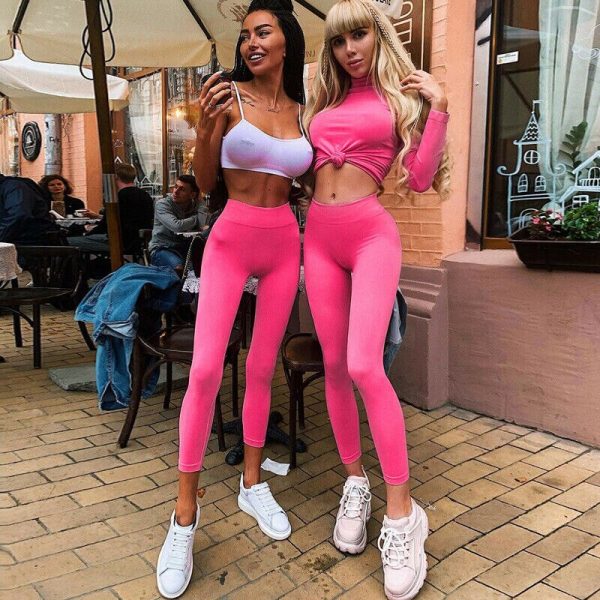 The Best Women Yoga Gym Ankle Length Pink Legging Jeggings Stretchy Pants Skinny Ladies Stretch Span High Rise Waist Casual Trousers Online - Takalr