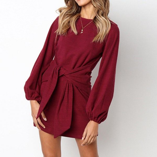 @ Women's Bandage Dress Long Sleeve Casual Round Neck Solid Color Dress Solid Color Sexy Dress Bodycon Dress Autumn Dresses - Takalr