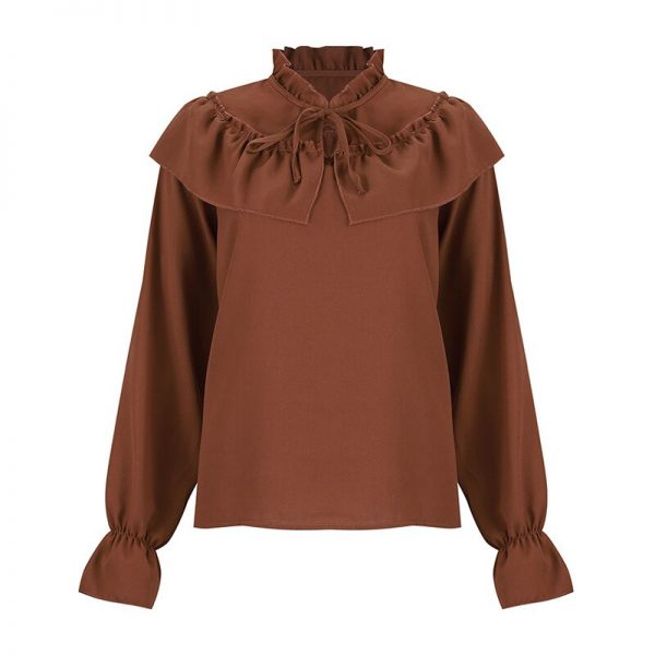 The Best Women's Falbala Lace Up Blouse Long Sleeve Sexy Bowtie Blouse Shirts Casual Ruffled Crew Neck Cutout Front Pullover Tunic Tops Online - Takalr