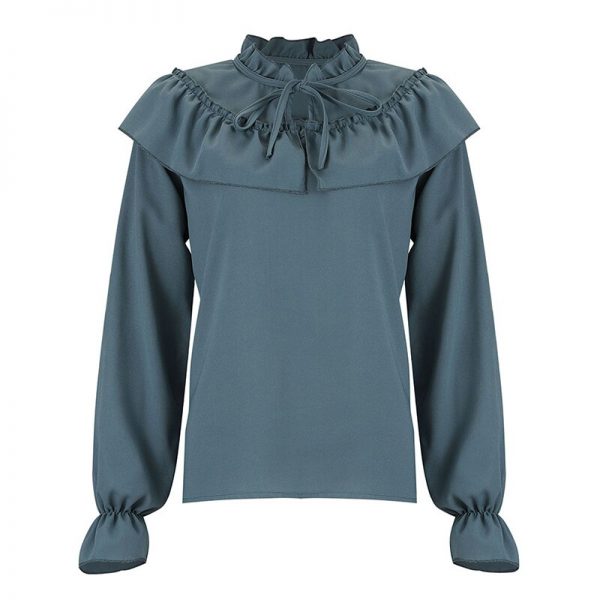 The Best Women's Falbala Lace Up Blouse Long Sleeve Sexy Bowtie Blouse Shirts Casual Ruffled Crew Neck Cutout Front Pullover Tunic Tops Online - Takalr