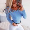 The Best Women's Fashion Long Sleeve Lace Crew Neck Casual Shirts Tops Elegant Ladies Slim Fit Blouse Tee New 2019 Online - Takalr