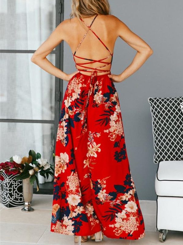 The Best Women's Floral Boho Sundress Long Dress Split Cocktail Party Beach Dress Elegant Holiday Party Long High Split Dress Online - Takalr