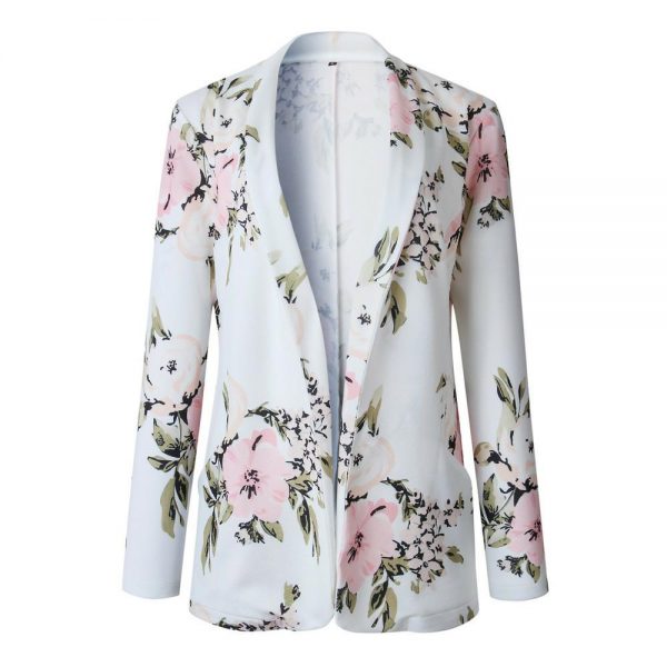 The Best Women's Floral Print Long Sleeve Open Front Blazer Longline Work Office Ladies Lapel Cardigan Jacket with Pockets Online - Takalr