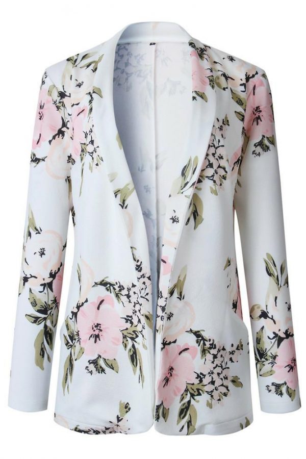 The Best Women's Floral Print Long Sleeve Open Front Blazer Longline Work Office Ladies Lapel Cardigan Jacket with Pockets Online - Takalr