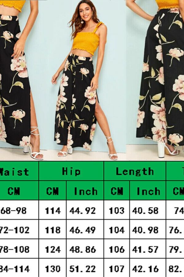 The Best Women's Floral Print Wide Leg High Elastic Waist Simmer Casual Cropped Pants Ladies Split Loose Beach Trousers Online - Takalr