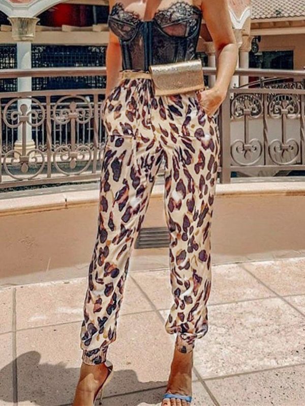 The Best Women's High Waist Leopard Print Pants Elegant Trousers Ladies Casual Party Fashion Pants Femme Streetwear Online - Takalr