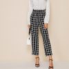 The Best Women's High Waist Plaid Check Casual Trousers Fashion Ladies Loose Wide Leg Long Harem Pants Office Work Trousers Online - Takalr