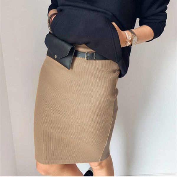 The Best Women's High Waisted Plain Sexy Summer Bodycon Tube Stretch Pencil Mini Skirt Retro Solid Slim Fit Knitted Skirt Online - Takalr