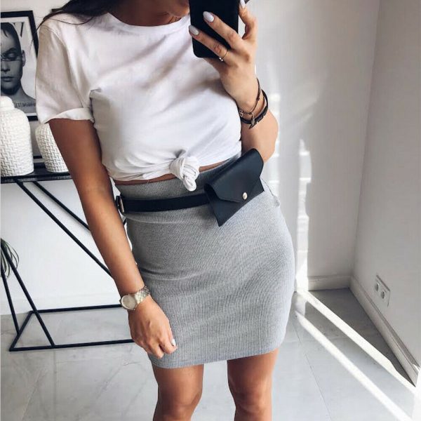 The Best Women's High Waisted Plain Sexy Summer Bodycon Tube Stretch Pencil Mini Skirt Retro Solid Slim Fit Knitted Skirt Online - Takalr