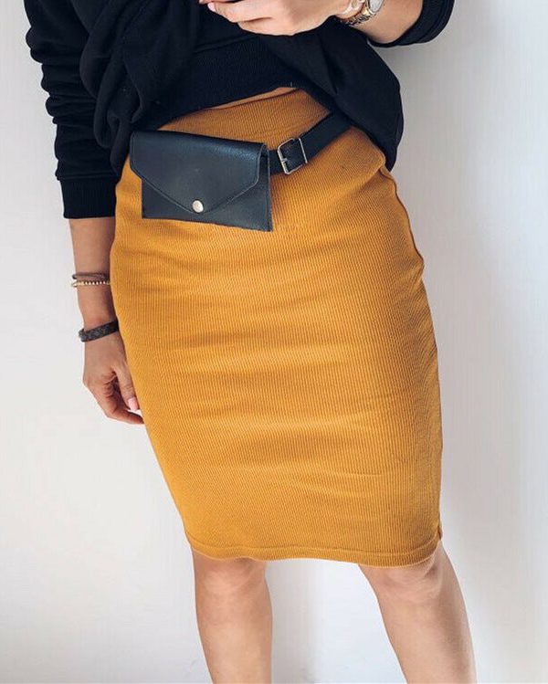 The Best Women's High Waisted Plain Sexy Summer Bodycon Tube Stretch Pencil Mini Skirt Retro Solid Slim Fit Knitted Skirt Online - Takalr