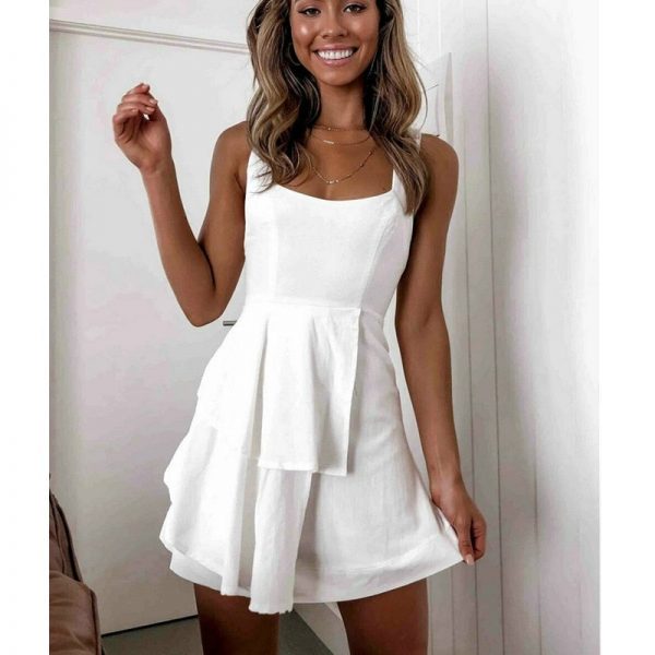 The Best Women's Holiday Sleeveless Party Beach Short Mini Dress Summer Sexy Lady Girl Solid White Black Dress Sundress Online - Takalr