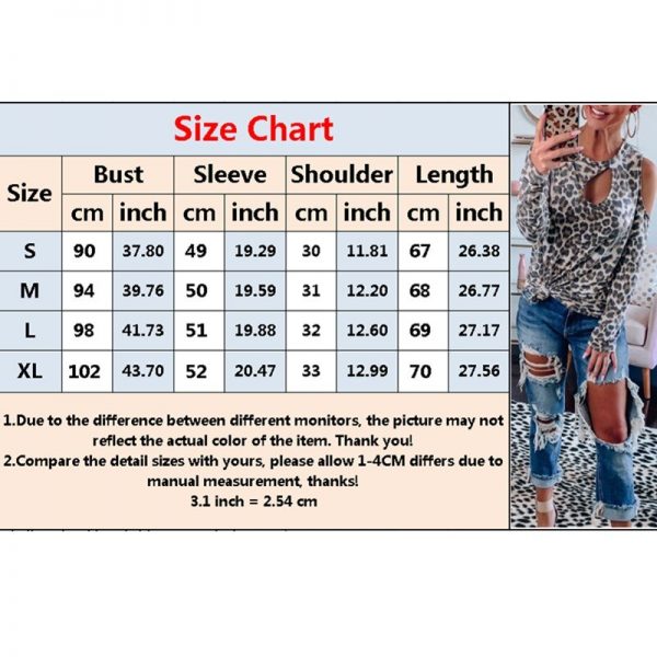 The Best Women's Hollow Cold Off Shoulder Long Sleeve Tee shirt Ladies Casual Crew Neck Leopard Blouse Pullover Tops Online - Takalr