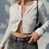 The Best Women's Knitting Slim Blouse Lady Light Weight Long Sleeve Button Down Crop Top Shirt Cardigan Outwear Streetwear Online - Takalr