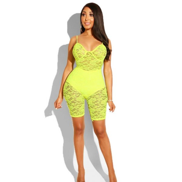 The Best Women's Lace V Neck Sleeveless Mini Playsuit Sexy Ladies Bodycon Party Beach Jumpsuit Romper Summer Casual Clothing Online - Takalr