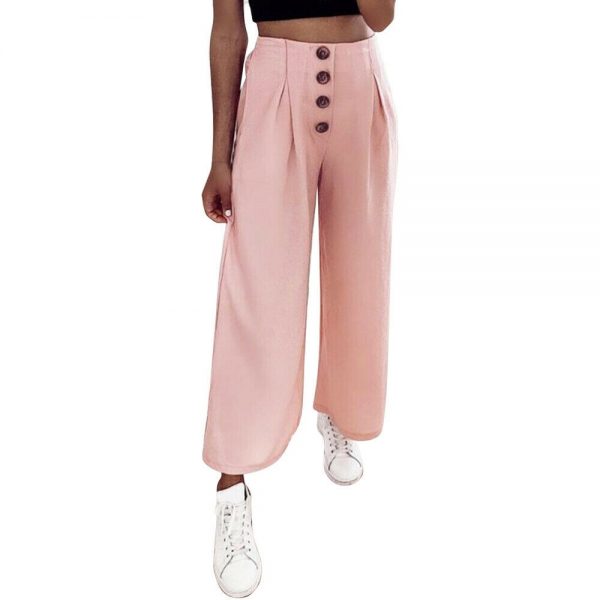 The Best Women's Ladies Solid Pleated High Elastic Waist Wide Leg Harem Trousers Casual Palazzo Loose Beach OL Pants Online - Takalr