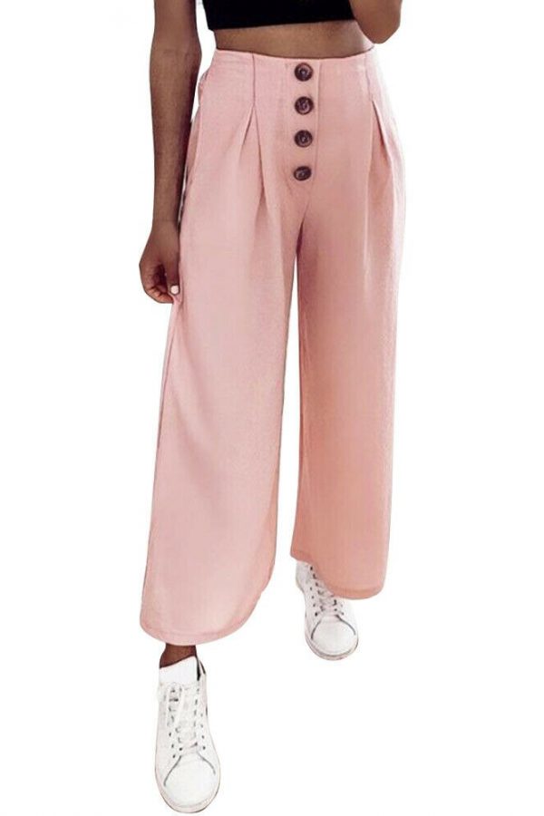 The Best Women's Ladies Solid Pleated High Elastic Waist Wide Leg Harem Trousers Casual Palazzo Loose Beach OL Pants Online - Takalr