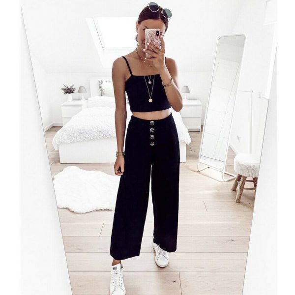 The Best Women's Ladies Solid Pleated High Elastic Waist Wide Leg Harem Trousers Casual Palazzo Loose Beach OL Pants Online - Takalr