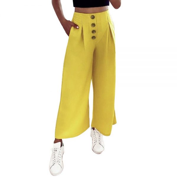 The Best Women's Ladies Solid Pleated High Elastic Waist Wide Leg Harem Trousers Casual Palazzo Loose Beach OL Pants Online - Takalr