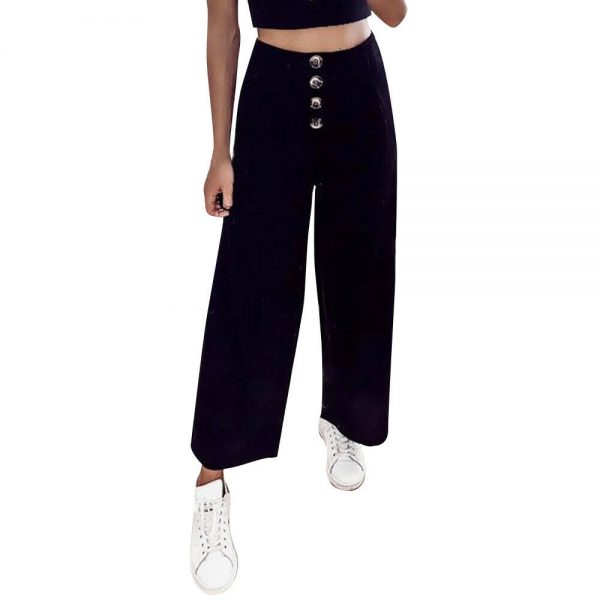 The Best Women's Ladies Solid Pleated High Elastic Waist Wide Leg Harem Trousers Casual Palazzo Loose Beach OL Pants Online - Takalr