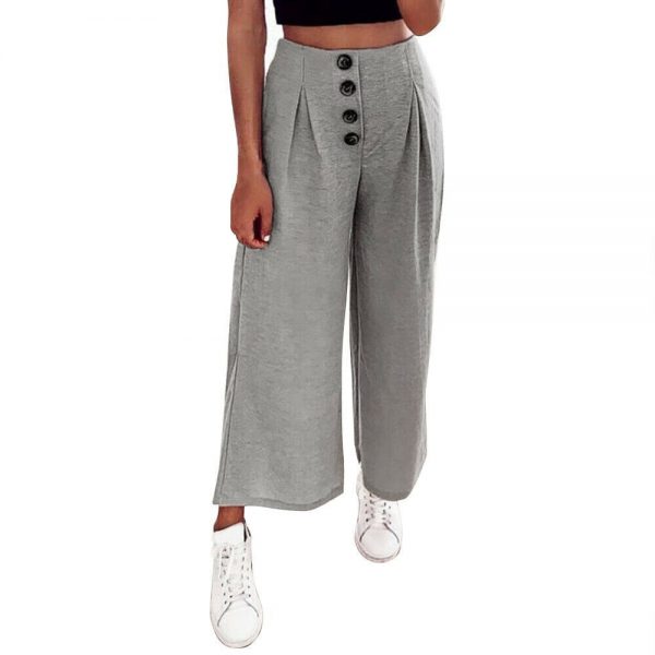 The Best Women's Ladies Solid Pleated High Elastic Waist Wide Leg Harem Trousers Casual Palazzo Loose Beach OL Pants Online - Takalr