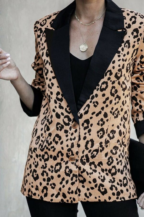 The Best Women's Leopard Blazer Jacket Fashion Long Sleeve Ladies Button Office Work OL Autumn Casual Lapel Outwear Blazer Slim Tops Online - Takalr