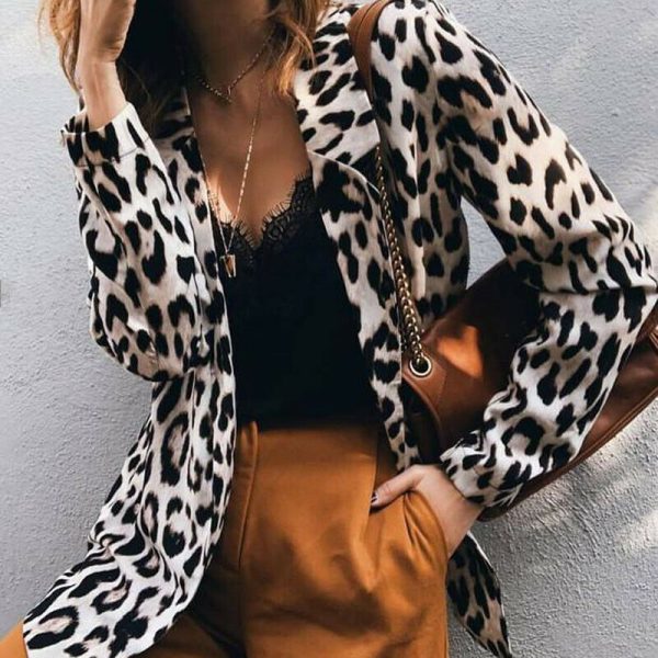 The Best Women's Leopard Jacket Coat Ladies Autumn Casual Long Sleeve Slim Blazer Suit Work Formal Jacket Cardigan Outwear Online - Takalr