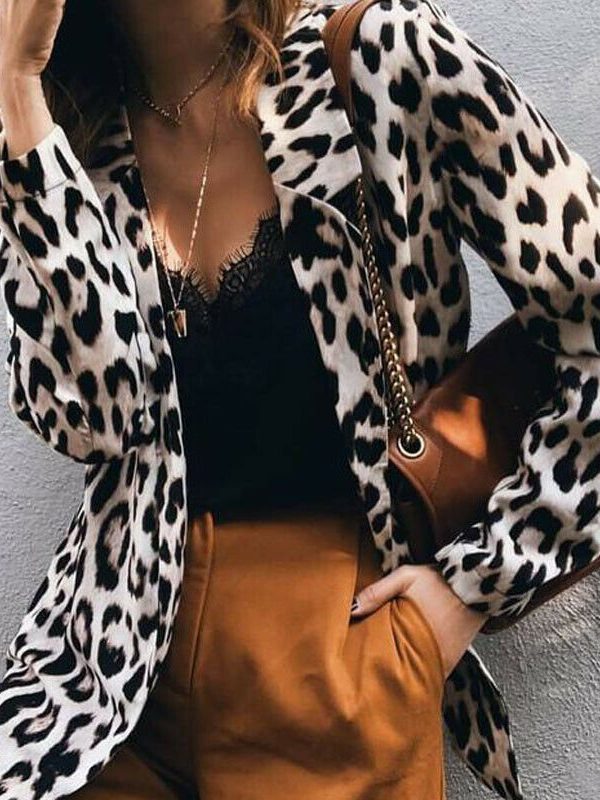 The Best Women's Leopard Jacket Coat Ladies Autumn Casual Long Sleeve Slim Blazer Suit Work Formal Jacket Cardigan Outwear Online - Takalr