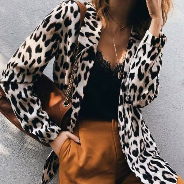 The Best Women's Leopard Jacket Coat Ladies Autumn Casual Long Sleeve Slim Blazer Suit Work Formal Jacket Cardigan Outwear Online - Takalr