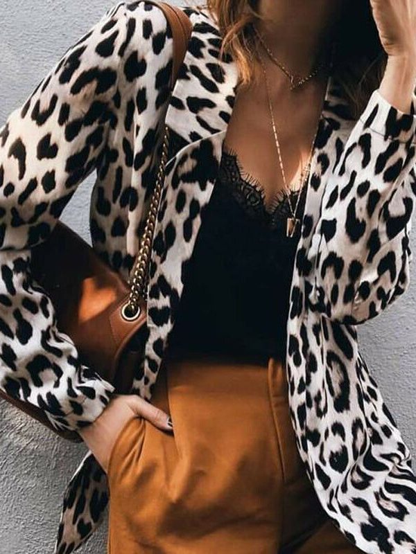 The Best Women's Leopard Jacket Coat Ladies Autumn Casual Long Sleeve Slim Blazer Suit Work Formal Jacket Cardigan Outwear Online - Takalr