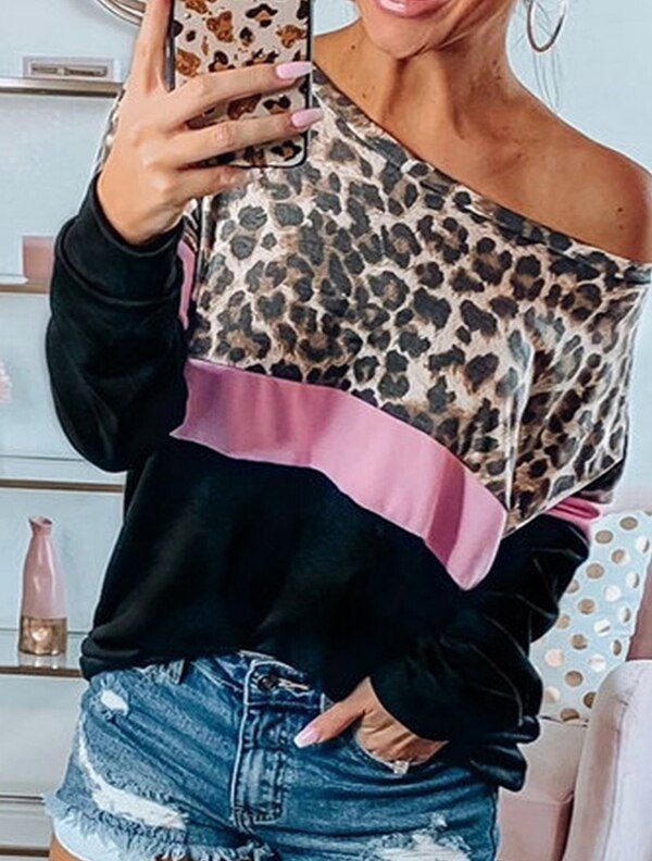 The Best Women's Leopard Long Sleeve Crew Neck T-shirt Casual Blouse Loose Jumper Shirt Tunic Tops Hoodie Sweatshirt Pullover Online - Takalr