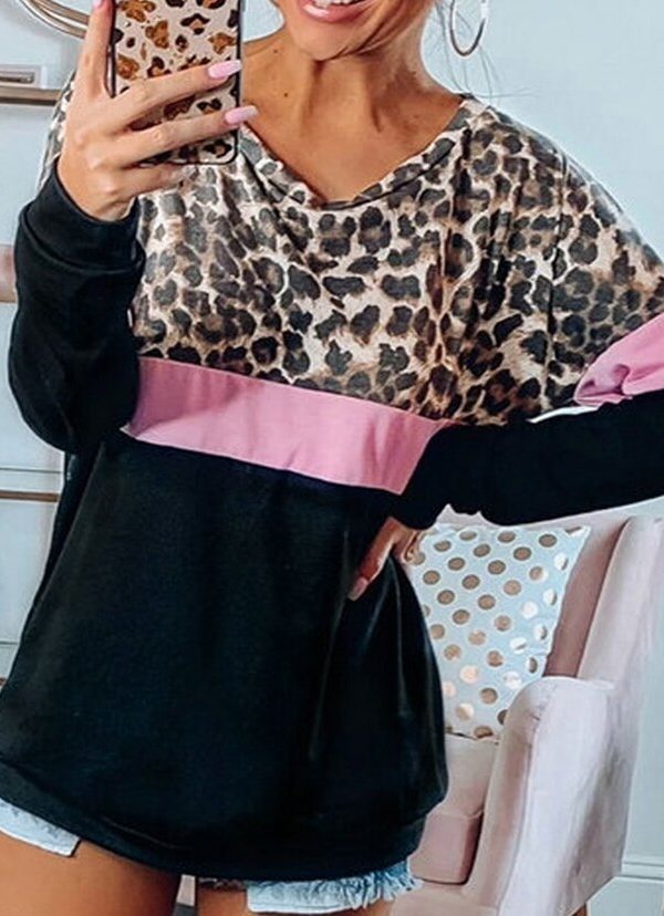 The Best Women's Leopard Long Sleeve Crew Neck T-shirt Casual Blouse Loose Jumper Shirt Tunic Tops Hoodie Sweatshirt Pullover Online - Takalr