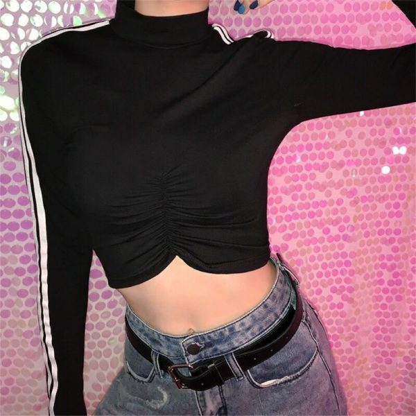 The Best Women's Long Sleeve Crop Top Ladies Turtleneck Slim Thin Bandage Autumn Jumper Sweater Pullover Plain High Neck Blouse Online - Takalr