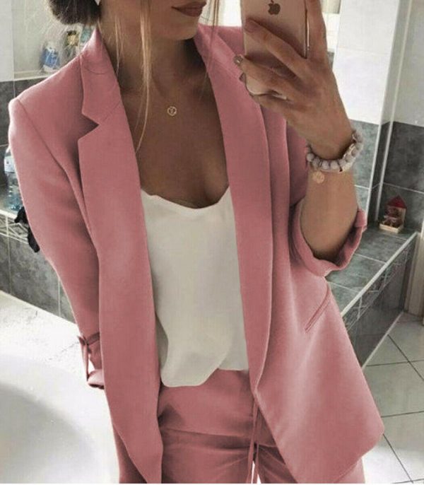 The Best Women's Long Sleeve Open Front Blazer Longline Work Office Lapel Cardigan Jacket with Pockets Slim Fitness Outwear Jacket 2019 Online - Takalr