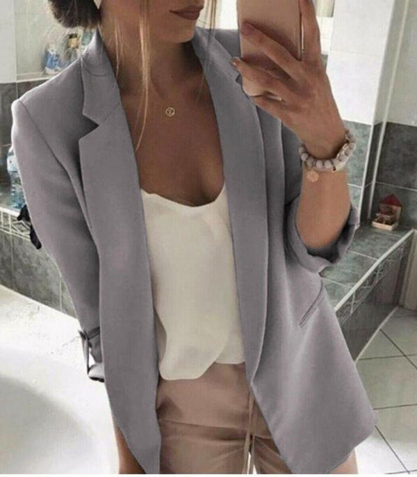 The Best Women's Long Sleeve Open Front Blazer Longline Work Office Lapel Cardigan Jacket with Pockets Slim Fitness Outwear Jacket 2019 Online - Takalr