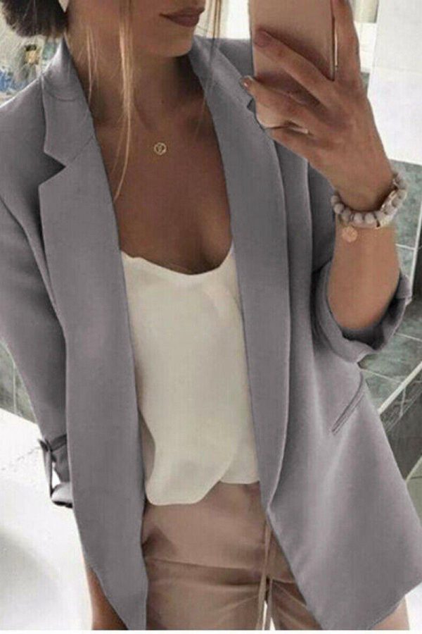 The Best Women's Long Sleeve Open Front Blazer Longline Work Office Lapel Cardigan Jacket with Pockets Slim Fitness Outwear Jacket 2019 Online - Takalr