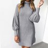 The Best Women's Loose Oversize Turtleneck Lantern Sleeve Knit Sweater Dress Winter Warm Mini Jumper Pullover Dresses Online - Takalr